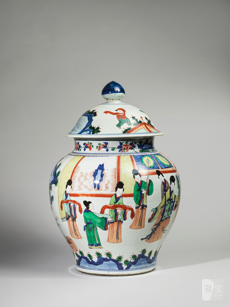 清 十九世紀 五彩仕女圖蓋罐 | GRANDE POTICHE COUVERTE EN PORCELAINE WUCAI - 图8